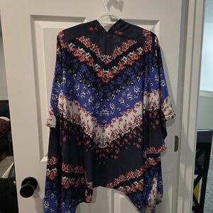 Maurices Navy and Red Floral Poncho
